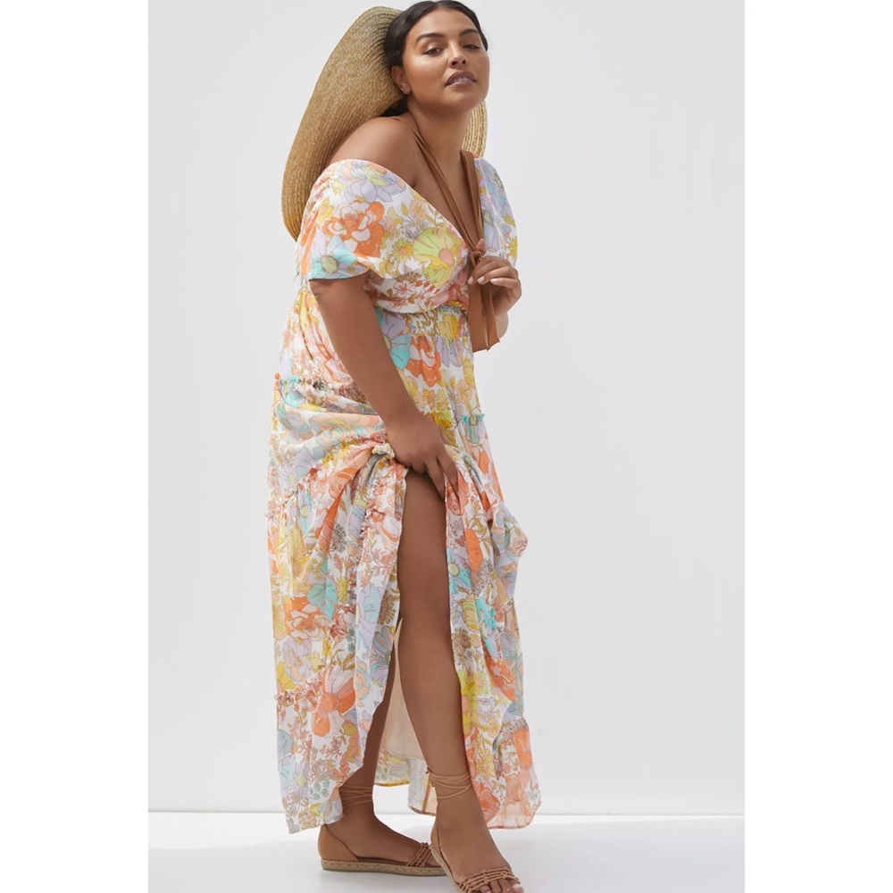 Anthropologie Floral Maxi Dress in Peach, Yellow & Light Blue - Picture 4 of 9